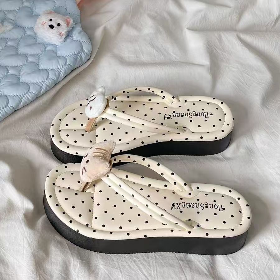 Korean style summer polka dot hot-selling women's casual comfortable cartoon soft sole beach thick sole flip-flops