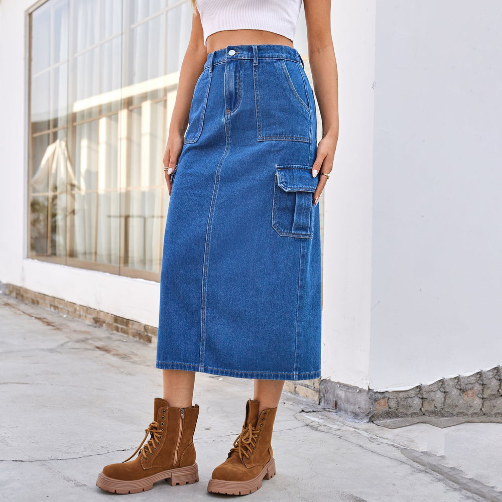 Wishfashion cross-border foreign trade summer new  independent station washed workwear skirt denim skirt for women