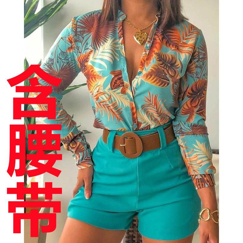 European and american export women's suit  cross-border new product lightly mature digital printing stand collar long sleeves shirt women's tops