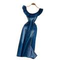 K-style silmslimming lookcasual denim dress women's summerruffle collar waist slimming looka-line long skirt work clothing