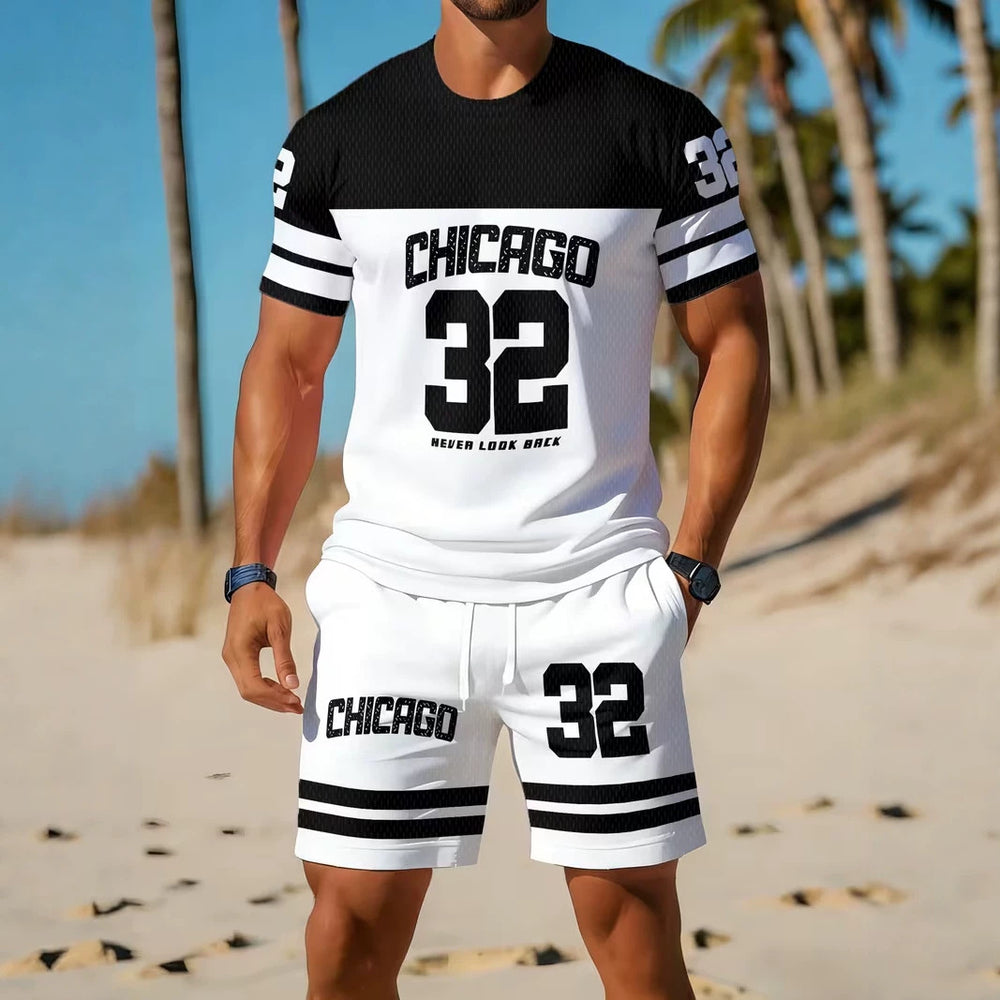 men's short-sleeve and shorts set, casual sportswear set, 3d printed cross-border hot seller, dropshipping available