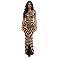 C7725 cross-border   fashion women's elegant personalized printed striped long dress
