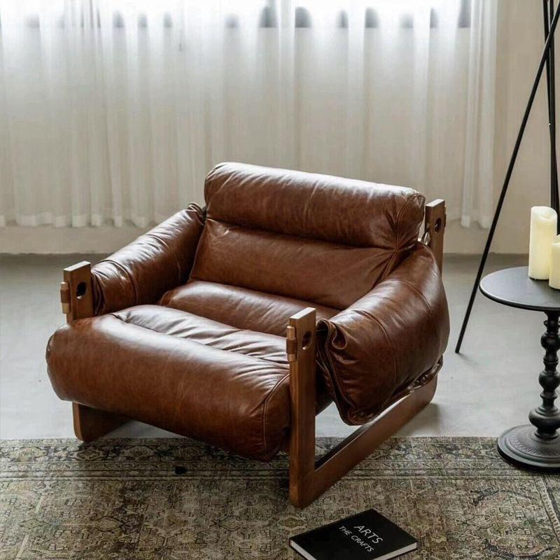 Lazy sofa single living room italian retrocasual designer accessible luxury solid wood jersey sofa chair lounge chair