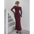 fashionautumelegancesilm round neck bell sleeves fishtail skirt ruffleslongdress