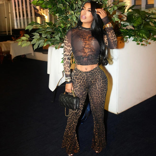 European and American style 2024 autumn new fashionable sexy Spice girl personality trend leopard print high waist open button pants set