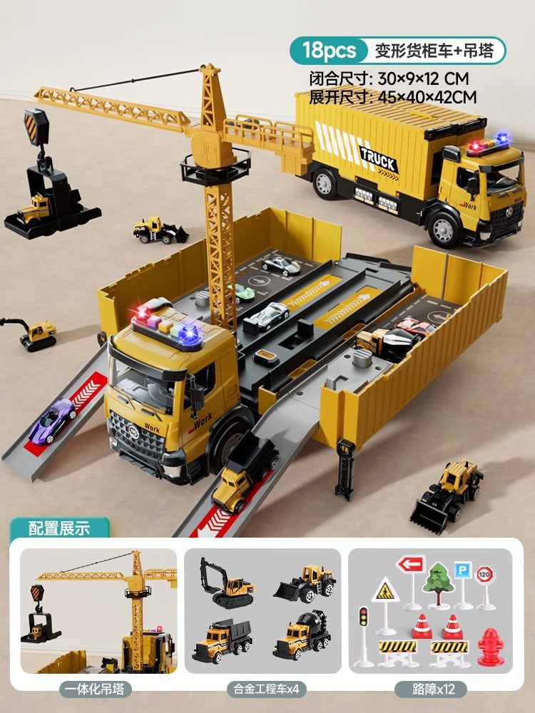 Drop shipping crane deformation engineering vehicle pull back inertia container truck parking lot toy rail car toy kids toy