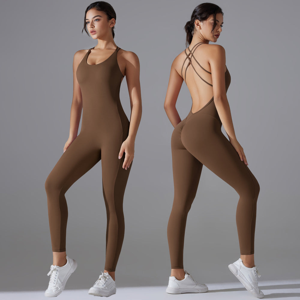 New arrival sling beautiful back yoga wear jumpsuit peach butt lift tight running jumpsuit quick-drying sports jumpsuit