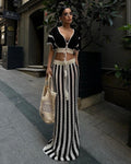 Amazon source goods: new summer european and american style women's sexy v-neck hollow-out striped knitted maxi dress set