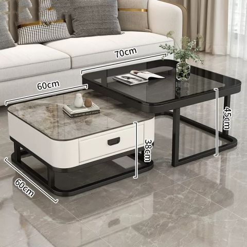 Accessible luxury coffee table living room for home modern casual small apartment popular square glass slate tv cabinet combination coffee table