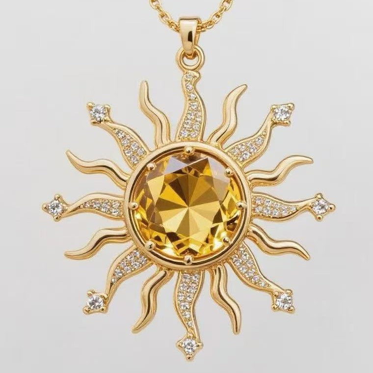 e-commerce exclusive: trendy european and american style sun necklace, gold diamond radiance pendant, understated luxury birthday gift for women
