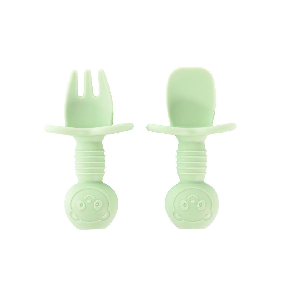 Children's bear fork and spoon set Baby eating training Silicone licking spoon Silicone fork and spoon Baby food supplement tableware spoon