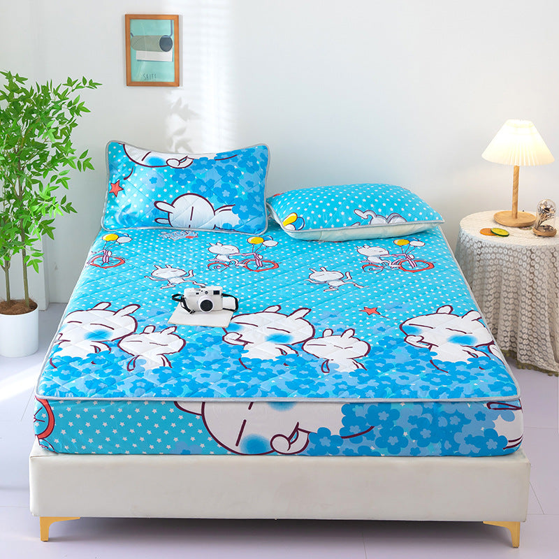 New arrival high weight brushed quilted bed sheet pure color washed cotton mattress protector cotton thickened bed cover bed cover