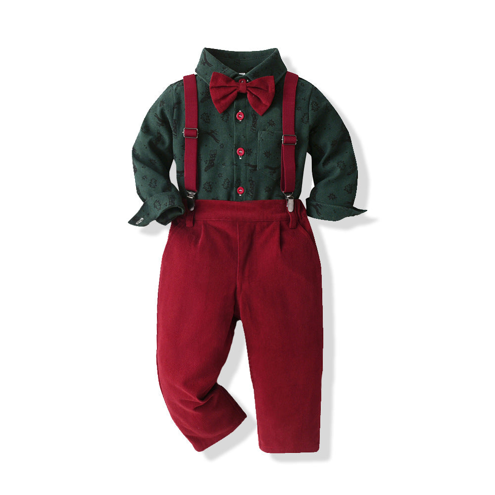 Kids autumn clothing export children's clothing christmas clothing long sleeves shirt suspenders children's suit baby boy first birthday dress