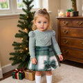 Fashion style spring & fall clothing cross-border girl's pit strip knitting bottom pullover shirt plaid skirt tweed style gridsuit