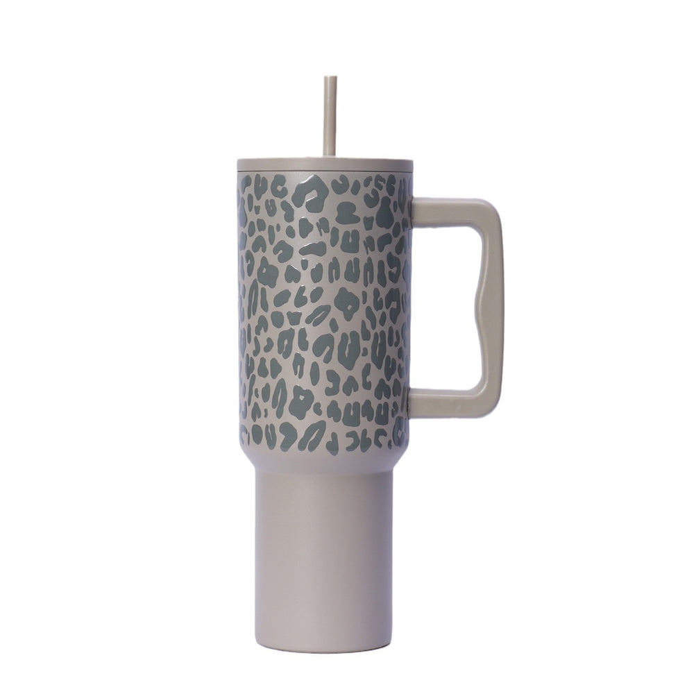 Amazon leopard print handle car cup 304 stainless steel vacuum insulated tumbler - large capacity portable cooler/insulated mug