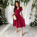 e-commerce   summer new arrival: solid color deep v-neck, cinched waist, puff sleeve, a-line maxi dress