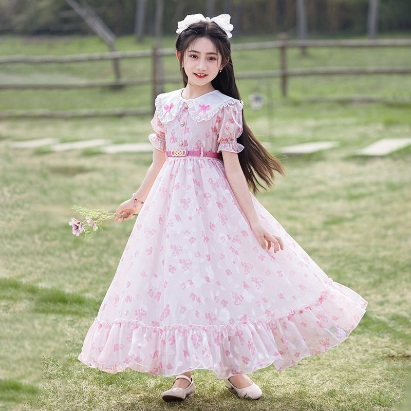 Hot-selling girls' dresses in stock: new  chiffon summer collection - stylish and chic short-sleeve dresses for girls