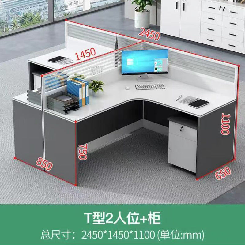 Modern minimalist office desk and chair set - 3-seat office table for office, finance department, and staff workstations