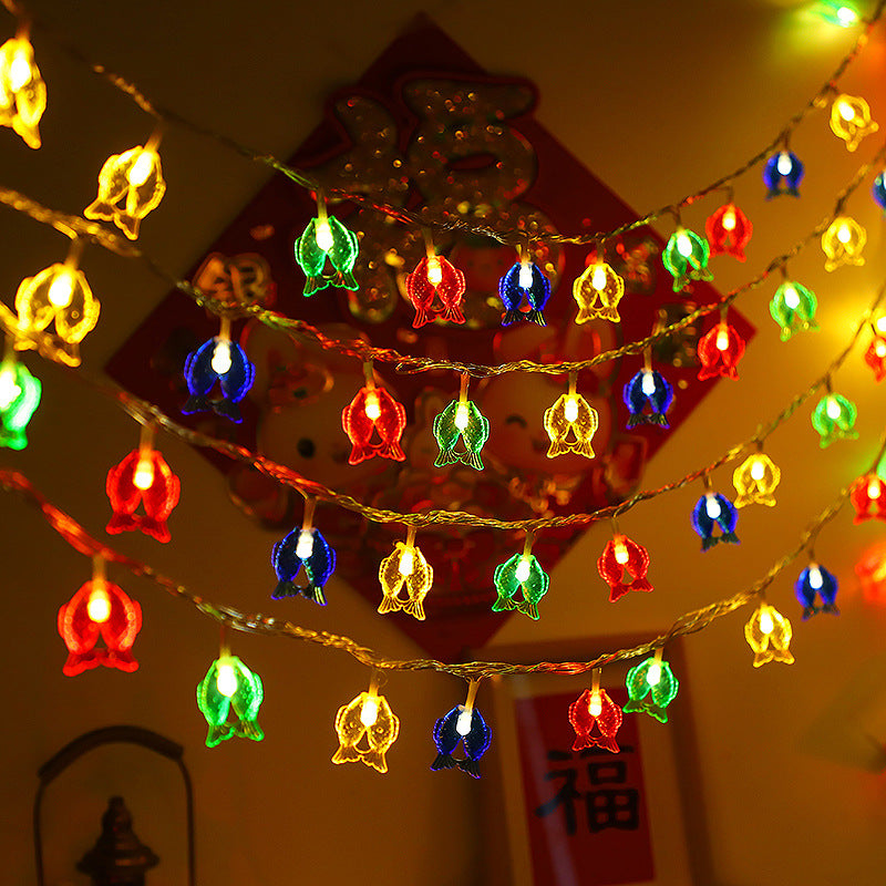 LED New Year's festive Chinese style small red lanterns Chinese knot blessing character Pisces lights string Spring Festival decoration flashing lights