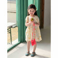 【matching family outfits】girls' cotton silk floral dress - princess style, stylish print, and puff sleeve skirt