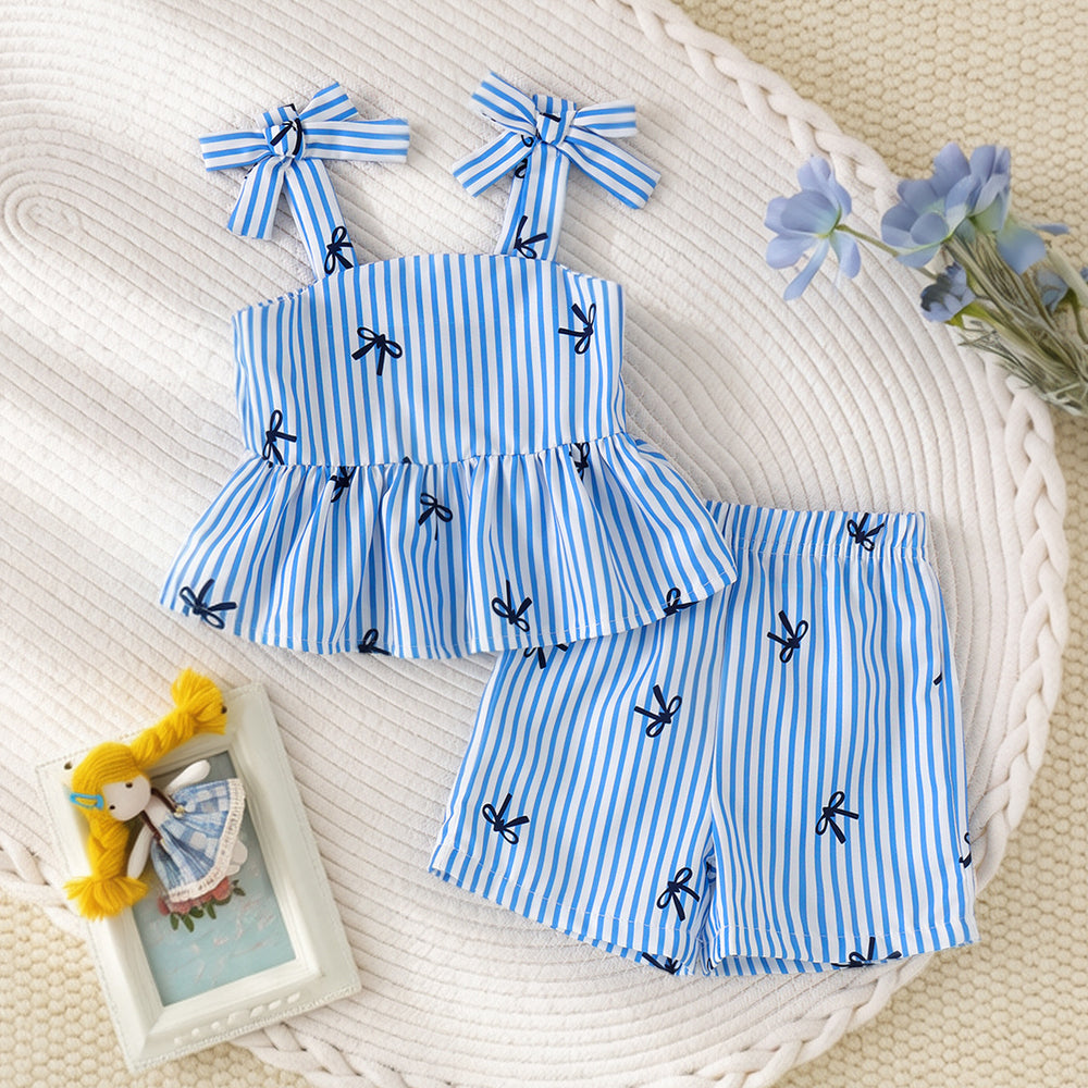 Kids clothing cross-border i  fashion children's clothing new arrival children's blue stripes vest + shorts