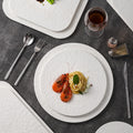 Stone-textured round ceramic plate, suitable for western-style steak, high-end cakes, dim sum, sushi, desserts, and pastries