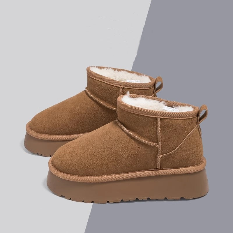 Thick sole snow boots for women winterfleece-linedthickened2025new arrivalshort tube fur shoes slip-onheattech cotton shoes boots