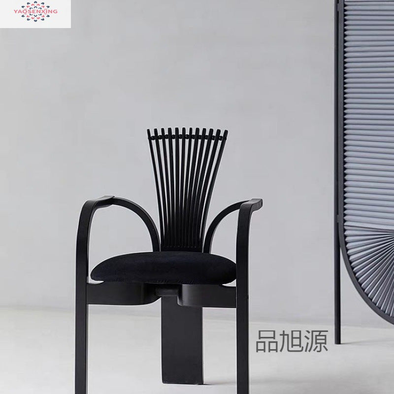 Casual medieval dining chair household solid wood soft bag back chair designer fan chair light luxury creative fashion chair