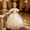 fashion style girl dress off-shoulder accessible luxuryretro palace flower girl wedding dress catwalk kids princess dress in stock