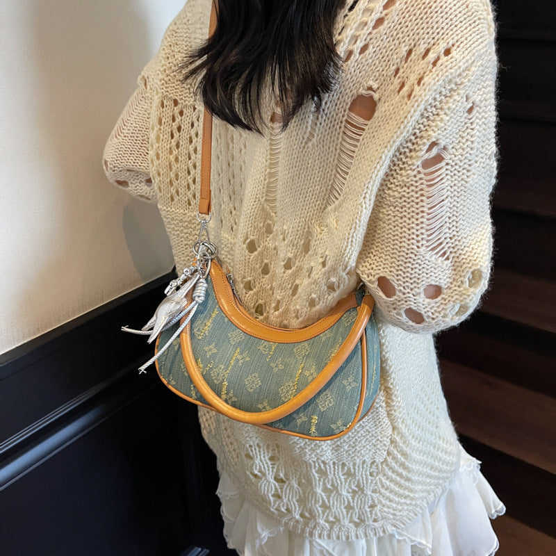 Foreign trade denim bag women's summer 2025 new fashion niche messenger bag high-end single shoulder underarm dumpling bag