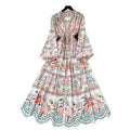 European and american style vintage print dress for women, new spring  collection, slim fit, elegant v-neck, single-breasted long dress