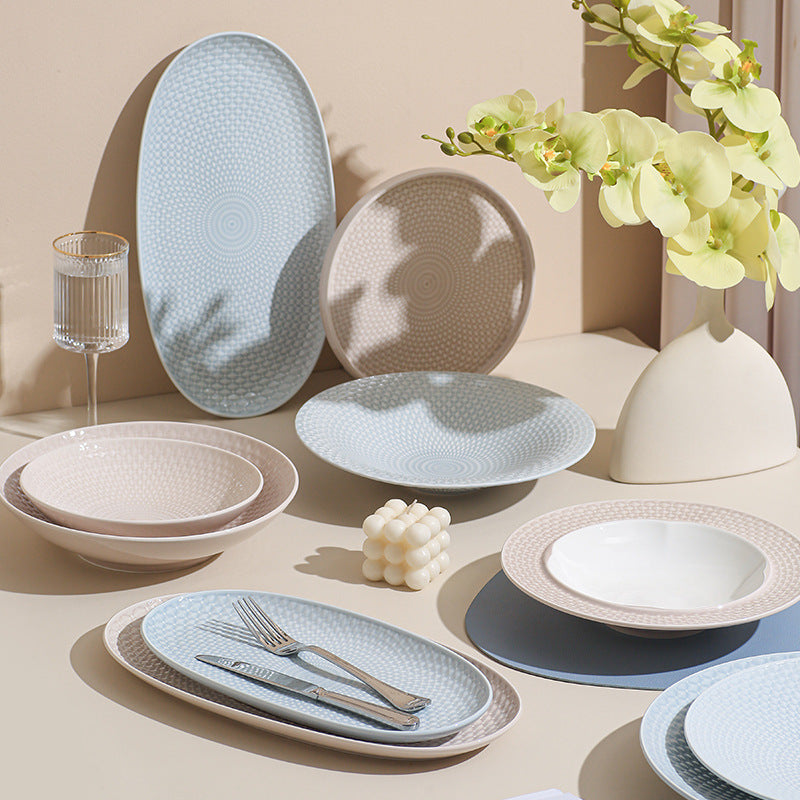 Scandinavianinsfor homerestaurantpure color ceramic set combinationstylish high-looking western food steak plate salad bowl