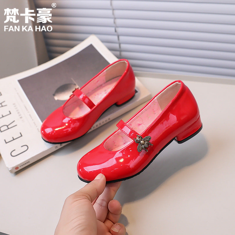 Girls' patent leather dress shoes -  spring/autumn new collection - round toe performance shoes for kids - korean style - sizes for mid-to-large children
