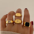 new arrival eight-pointed star diamond ring set for women niche stylecasual diamond-encrusted black oil-drip glossy metal ring