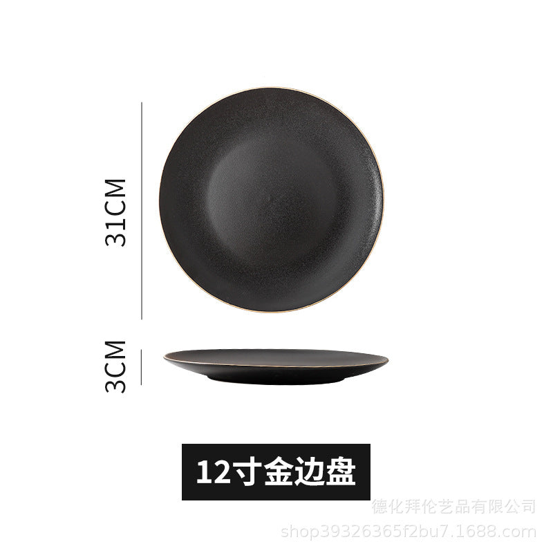 Ceramic 12inch large plate matte black 14inch large plate large bowl restaurant large plate boiled fish basin hotel plate wholesale