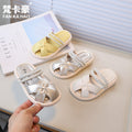 Vancahao  summer new korean style girls' fashion pearl sandals - outdoor flat closed-toe beach slippers
