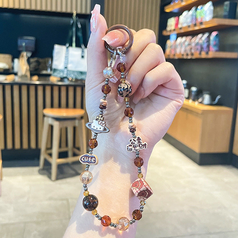 Princess please make a fortune mobile phone chain new arrival alloy mobile phone case lanyard classy sense hand beaded pendant key chain short