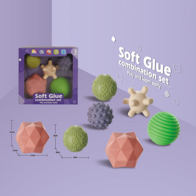 Cross-border amazon soft rubber children's building block infants and young children hands-on brain cognition soft building block toys soft glue synesthesia ball