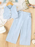 summergirlsuitvest topscasual suitpantslight purplekidstwo-piece pantssuit