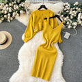 Women's winter sweater set: short sleeve cardigan & versatile cami dress two-piece outfit