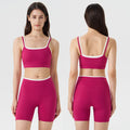 new arrivalfake two-piececontrast color white striped suspender running sports intimates bra three-quarter shorts yoga suit