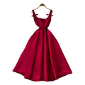 Hepburn style dress for women summerfrenchclassy sense bows waist slimming look suspender square collar fluffy dress
