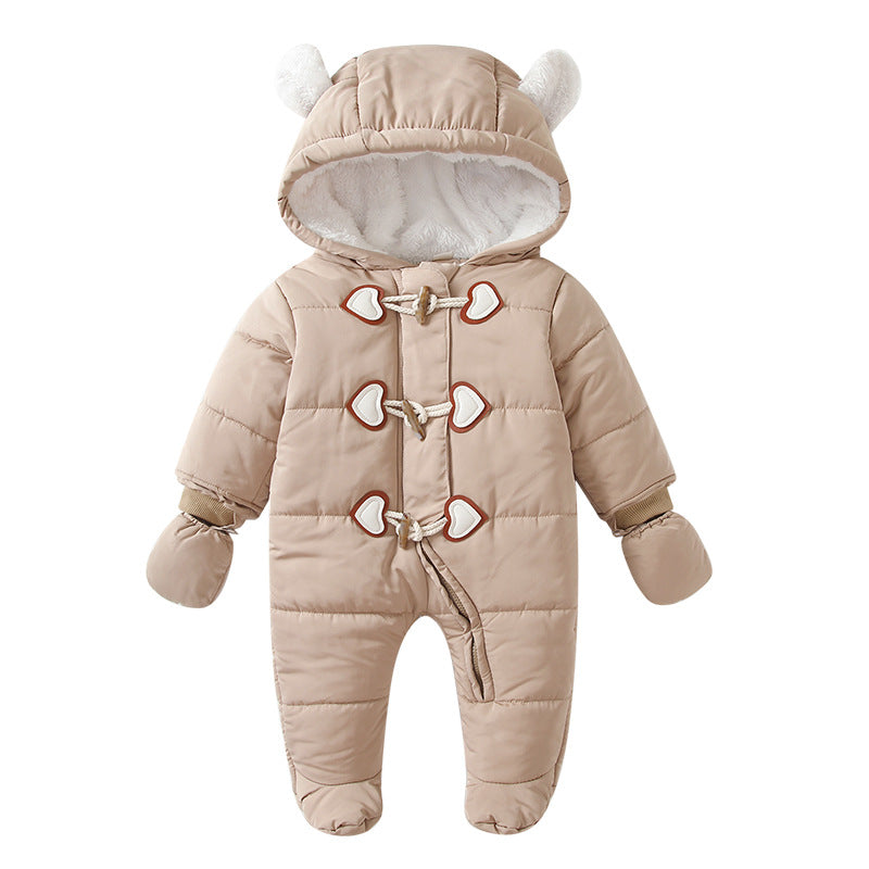 Ins baby winter clothing jumpsuit thickened quilted fleece-linedheattech baby cotton clothing children's clothing k-style hooded