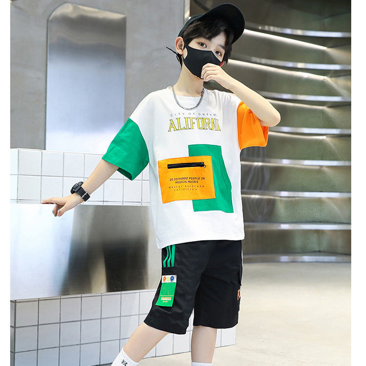 Kids' boys' summer outfit set  new style trendy big & tall boys' street style summer short sleeve cool & fashionable