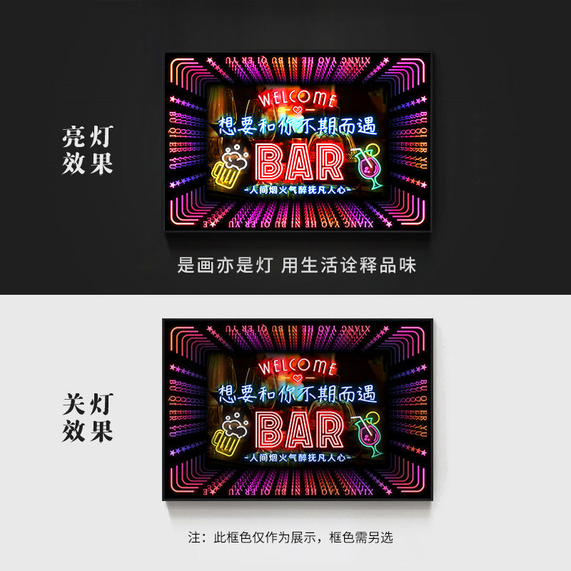 Bar wall decoration painting clear led neon lights luminous characters hanging paintings BBQ shop KTV box pub with lights painting