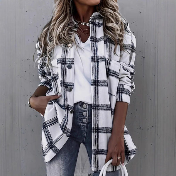 2025 European and American  women's classic plaid casual button fashion shirt jacket