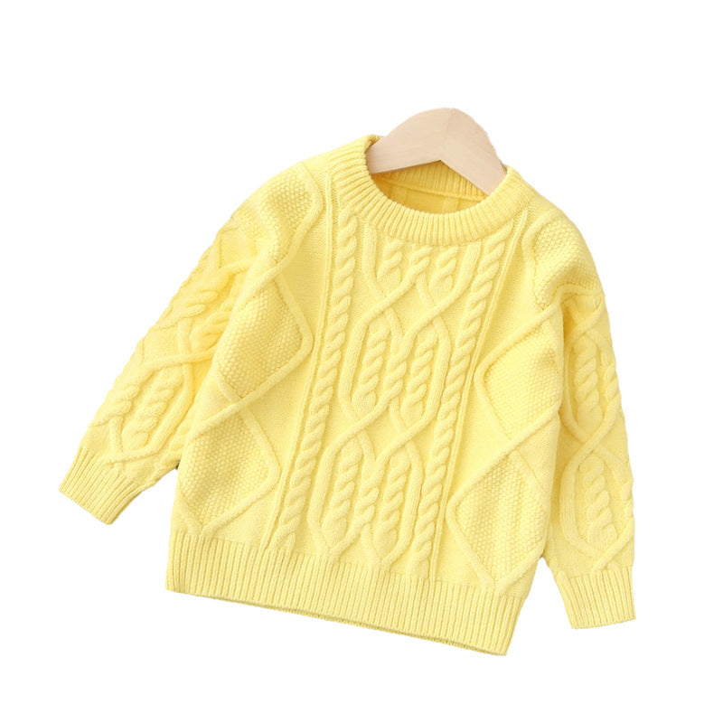 Kids' sweater  winter retro style fleece-lined thickened pullover knit base layer for boys and girls, toddler to mid-sized children