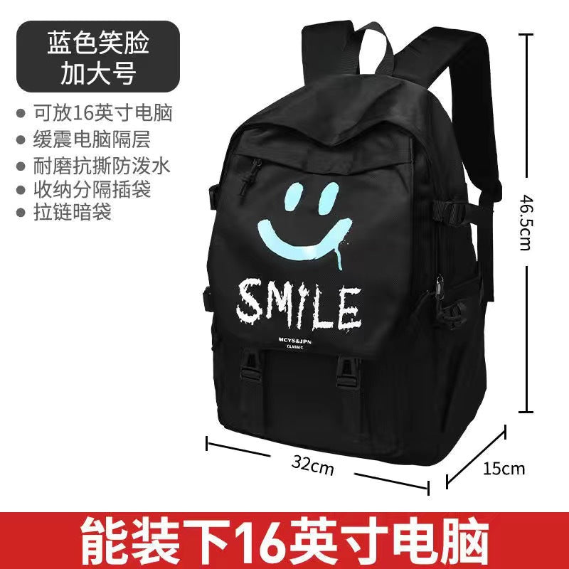 New Korean version backpack fashion couple bag computer junior high school college student schoolbag large capacity smiley face men's and women's backpack