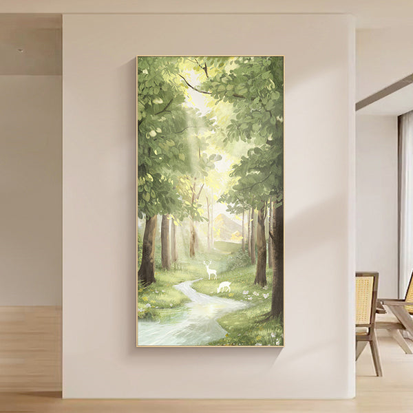 Elk porch decorative painting vertical aisle hanging painting corridor end mural cream wind space forest landscape painting
