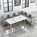 Rectangular table + l-shaped combination 6-person gray sofa